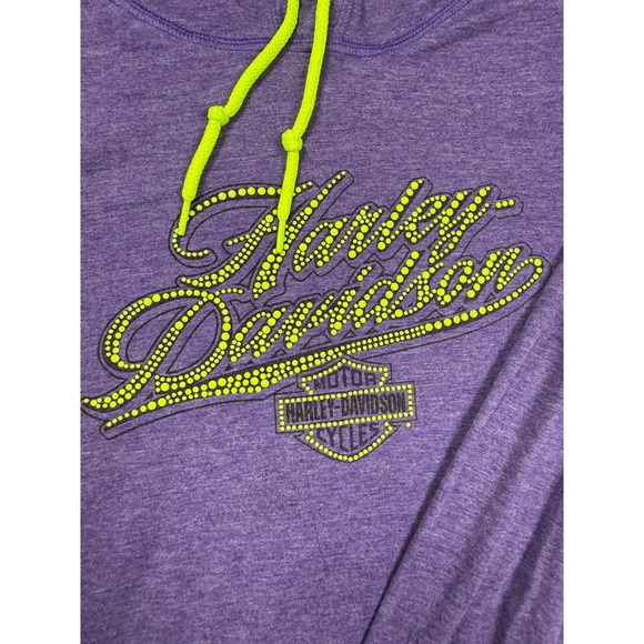 Harley Davidson Purple Heathered Long Sleeve Hoodie Neon Yellow Women Size xL - Picture 2 of 10
